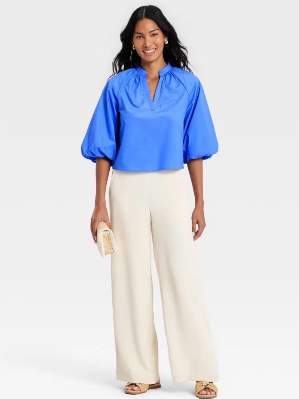 Women's Balloon Sleeve Blouse - A New Day Blue Sz Small